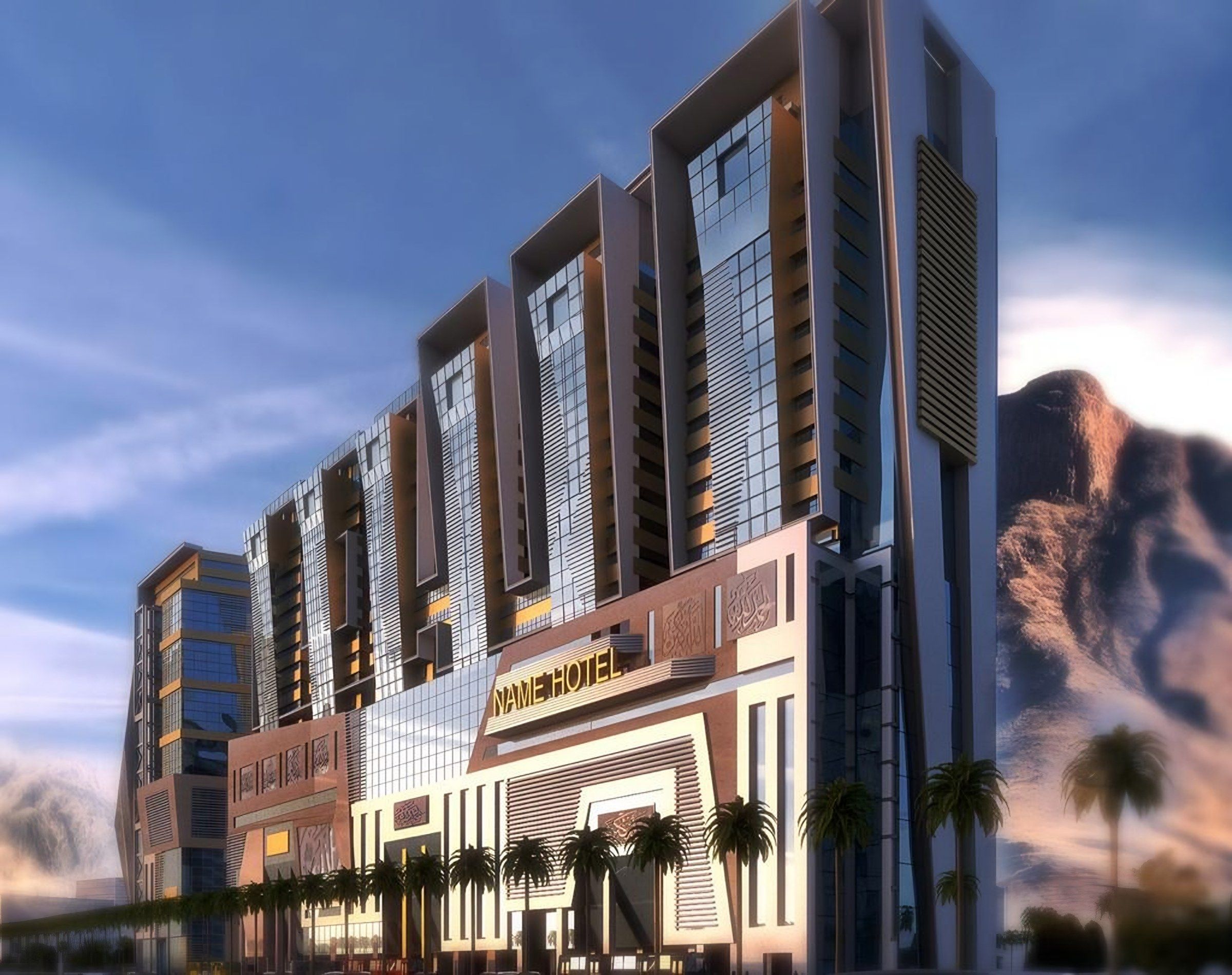 Rendering of the Al-Aziziyah Towers Complex in Makkah, with mountains behind (5)