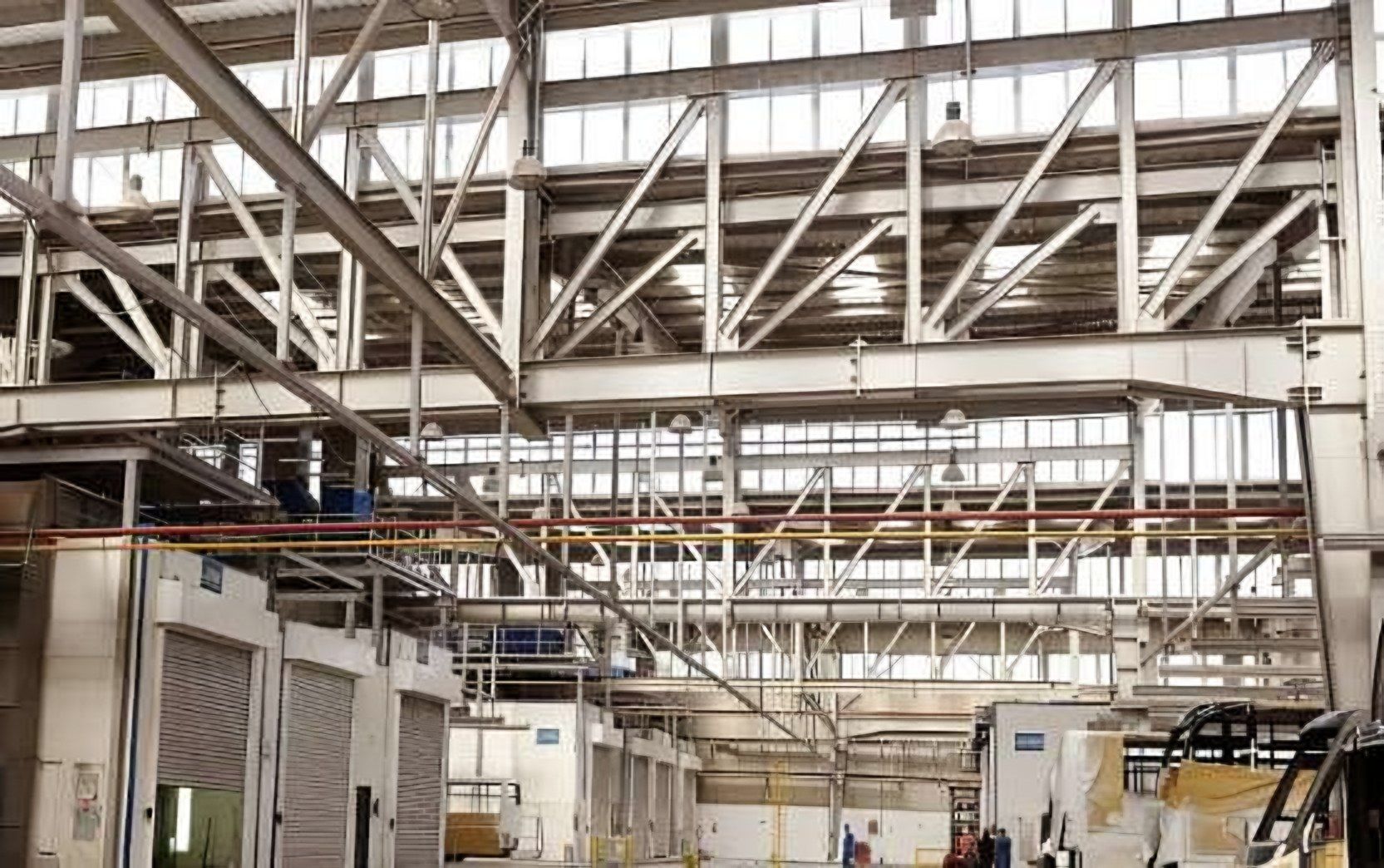 Steel roof structure inside the MCV factories during construction